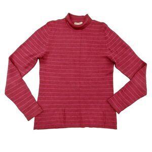 Marine Layer Sweater Womens XL Burgundy Ribbed Turtleneck Stripes Preppy Outdoor